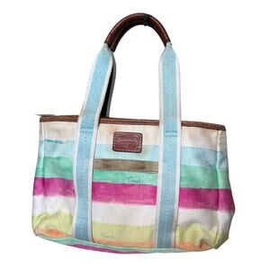 Vintage Y2k Coach Hamptons Watercolor Stripe Small Tote Style (#10025)
